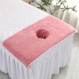 ZIDEPULUO 1PC Spa-Quality Massage Table Hole Towel Super Absorbent Soft Facial Care Body Work Ideal for Professionals & Home Use Towels with Face Hole (Pink)