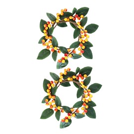 OSALADI 2pcs Artificial Berry Wreath Fall Garland Candle Holder Decor Christmas Candlestick Rings Pillars Small Wreath Thanksgiving Day Candle Wreaths Mini Silk Cloth Napkin Holder Winter
