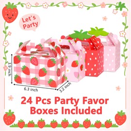 Kriyokiaa 24 Pcs Strawberry Party Favor Box, Berry First Birthday Party Favors Decor, Folding Paper Strawberry Candy Treat Gift Boxes for Baby Shower Decorations Supplies