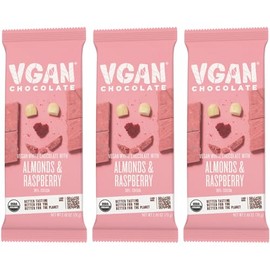 VGAN Vegan Chocolate Bars, Gluten Free Snacks, Plant Based, Soy and Dairy Free, Organic Ingredients, Cruelty Free, Kosher, and Non GMO, Pink Love Raspberry and Almonds, 3 Pack