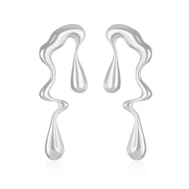 YISXVD Irregular WaterDrop Studs Earrings for Women Minimalist Melted Liquid Irregular Stainless Steel Earrings Statement Jewelry, Large, Metal, No Gemstone