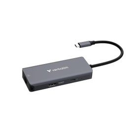 Verbatim USB-C Essentials Multiport Hub– 6 Ports: (3) USB-A 3.0/3.2 Gen 1, (1) USB-C 3.0/3.2 Gen 1, RJ45 Ethernet, 4K HDMI and Up to 100W Power Delivery