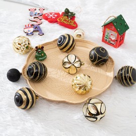 100Pcs Christmas Balls Ornaments Set, Shatterproof Christmas Decorations with Hand-held Gift Package for Xmas Tree/Holiday/Wedding/Holiday/Party Decor (Black & Gold)
