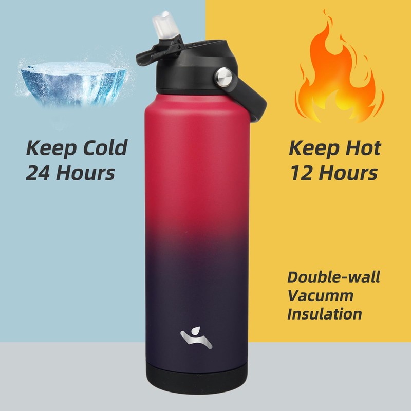 Konokyo Insulated Water Bottle with Straw Lid,40 oz Stainless Steel