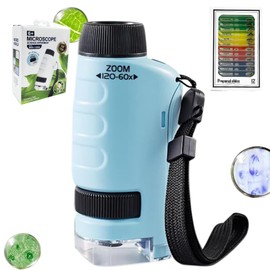 Mini Microscope for Kids,Mini Microscope 60x-120x,LED Pocket Microscope,Portable Handheld Education Science Experiment Set Toys(Blue)