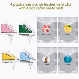 4 pack Car Air Fresheners Cute Shoes Car Air Vent Clip Freshener with 4PCS Reusable Scents Tablets Refills Car Accessories for Women/Men Car Interior Decoration Best Gift for Friend