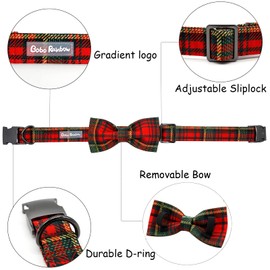 Bobo Rainbow Dog Collar - Christmas Plaid Dog Collar Bowtie Gift Soft Bow Collar with Bow Adjustable Metal Buckle Dog Collar for Large Dogs