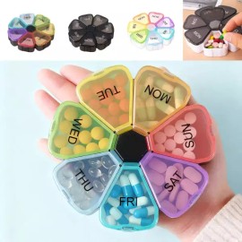꽃무늬 무지개 소형 약통 분류 휴대용 7일 7칸 여행용 약 보관함 [Black 7 color] Floral Pattern Rainbow Small Pill Organizer Portable 7-Day 7-Compartment Travel Medication Storage [Black 7 Color]