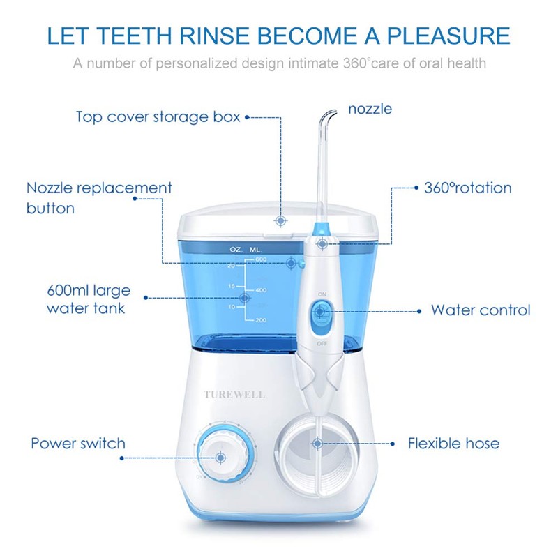 TUREWELL Water Flossing Oral Irrigator, 600ML Dental Cleaner 10 Adjustable