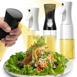 Cheer Collection Plastic Oil Sprayer Set of 3 – 200ml, 300ml & 500ml Plastic Olive Oil Spray Bottles for Cooking, Food Prep, Salad, BBQ & Air Fryer Use, Easy Press Nozzle, White & Black
