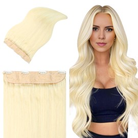 Youngsmile Wire Hair Extensions Real Human Hair with Invisible Line 20inch 85g Natural Remy Straight Hair for Women #60 Platinum Blonde Wire Human Hair Extensions(wire#60-20inch)