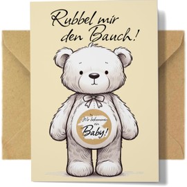 Wir bekommen ein Baby (neutral) - Set of 5 Scratch Cards for Pregnancy Announcement | Finished Set with Golden Scratch Film and Kraft Cardboard Envelope