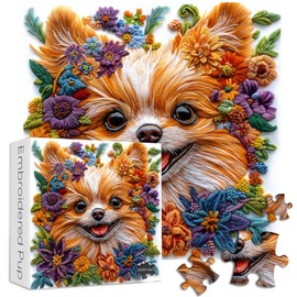 Cute Dog Jigsaw Puzzles 1000 Pieces, PICKFORU Colorful Flower Puppy Puzzles for Adults Embroidery, Hard Impossible Art Theme as Home Wall Art