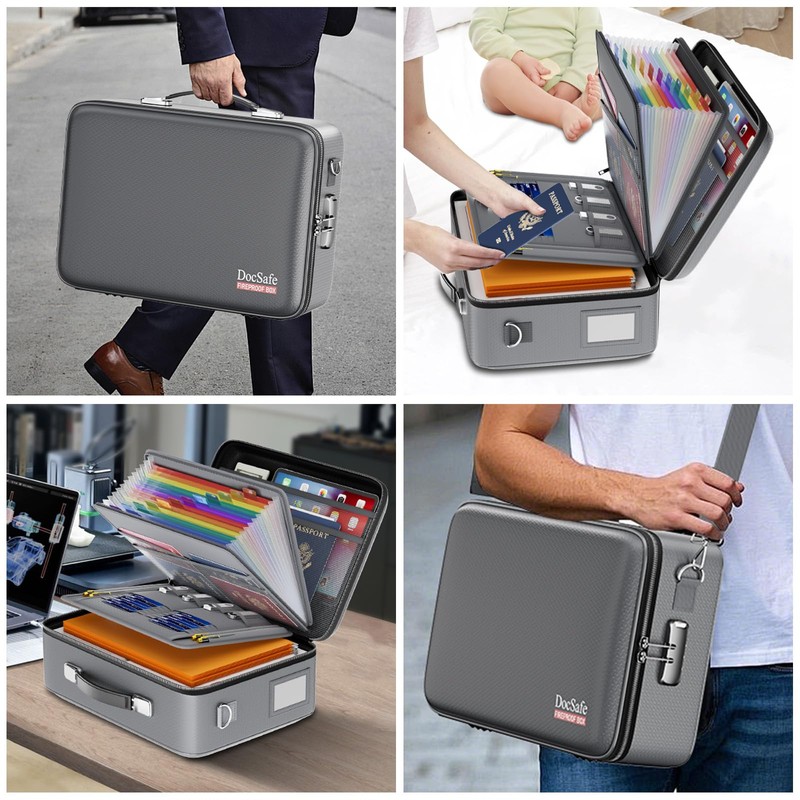 DocSafe Fireproof Document Box with Lock, Hard Case File Organizer