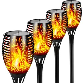 JAYXC HOME 4-Pack Solar Lights 12 LED Flickering Flame Solar Torches Lights 19" Waterproof Outdoor Lighting Solar Powered Pathway Lights Landscape Decoration Lighting Auto On/Off for Garden Patio Yard