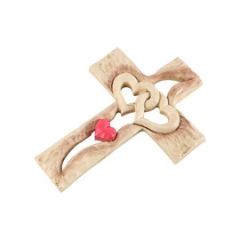 Sarini Wooden Cross Hand Carved Wall Decoration Red Love Cross Fade Resistant Home Decor for Living Room Bedroom Office Spiritual Wall Art