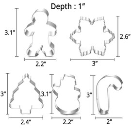 Christmas Cookie Cutter Set - 5 Piece Holiday Cookies Molds - Snowman, Christmas Tree, Gingerbread Man, Candy Cane, Snowflake