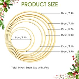 14Pcs Wooden Wreath Rings Set, Wooden Bamboo Floral Hoop, Christmas Bamboo Rings in 7 Sizes, Christmas Bamboo Rings, Wedding Wreath Hoop, Dream Catcher Hoops, Bamboo Hoops for Craft DIY Garland Deco