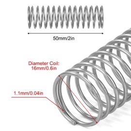 GUNGY Compression Spring Stainless Steel Spring Compression Springs 50 mm Wire Diameter 1.1 mm Outer Diameter 16 mm Length 50 mm Maximum Spring Force 0.9 kg Pack of 4