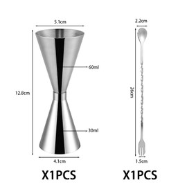 1 Cocktail-Messbecher mit 1 Cocktail-Löffel, 30ml/60ml Cocktail-Messbecher, doppelseitiger Messbecher mit Bar-Messung, geeignet für Cocktail-Partys, Bar-Partys