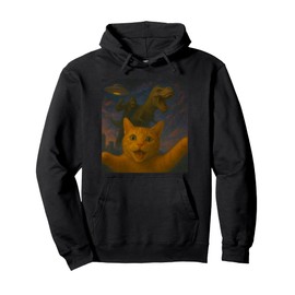 Funny Surprised Scared Cat Selfie T-Rex Dinosaur Bigfoot UFO Pullover Hoodie