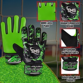 IMPULSE MAX SPORTS Premium Goalkeeper Gloves for Youth | Quality Latex Palm & Back Hand | Superior Grip, Impact Absorption, Comfort, and Durability | Availabel in Various Sizes & Colors (Green, 4)