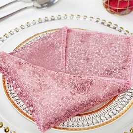Eternal Beauty Sequin Napkins 12"x12", Bling Fuchsia Pink Napkins Pack 12, Giltter Dinner Cloth Napkins for Parties, Wedding (30cmx30cm-12pcs)