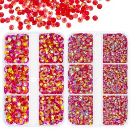 qiipii Transparent Red AB Resin Rhinestones for Crafting Clear Siam Red Flatback Jelly Stones 3mm 4mm 5mm 6mm Non-Hotfix Gems Diamonds Crystals Charms for Face Eyes Makeup Tumblers Bottles DIY Crafts