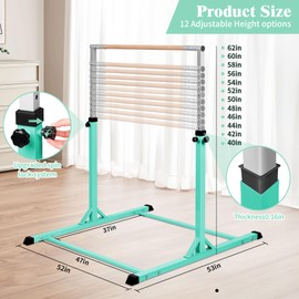 BYTAYA Gymnastics Bar with Rings, Steady Steel Construction Adjustable Height Gymnastic Horizontal Bars Junior Training Bar Children Folding Training Monkey Bars for Kids Ages 3-15(Green)