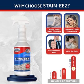 Clean-eez Stain-eez Carpet Cleaner Spray - Probiotic & Enzyme Power for Stain & Odor Elimination (Stain-Eez With 2 Microfiber Cloths)