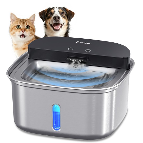 HOLAPAW Cat Water Fountain Stainless Steel Wireless, 128oz/3.78L Automatic Water