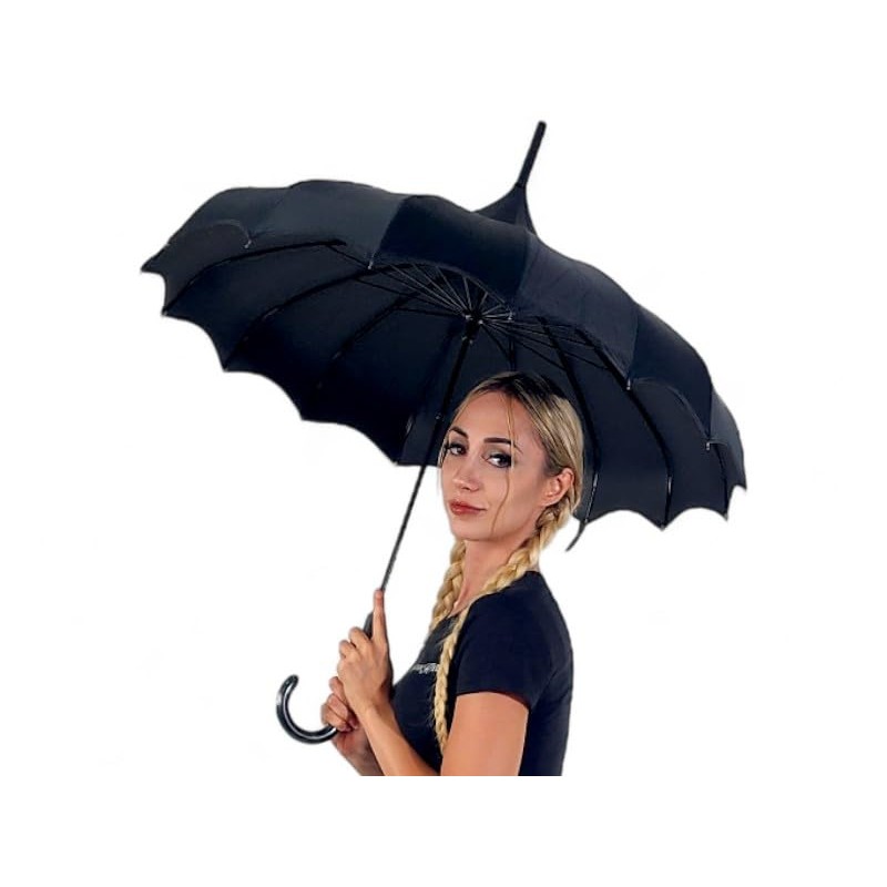 Gothic Rebel Striped Dark Wing Pagoda Umbrella - Ideal for