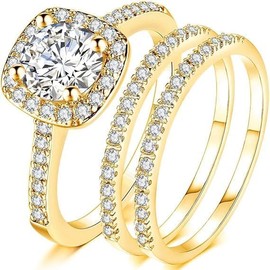 3 PCS Women's diamond studded gold ring suitable for engagement and marriage (8)