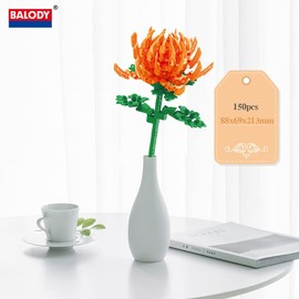 Orange Chrysanthemum Flower Model with Small Building Blocks