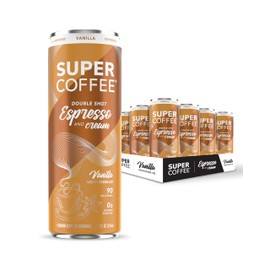 SUPER COFFEE Espresso, Iced Keto Coffee (0g Added Sugar, 90 Calories) [Vanilla] 11 Fl Oz, 12 Pack | Smart Coffee Drink - SoyFree GlutenFree