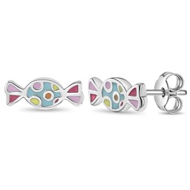 arete de plata de ley 925 esmaltados multicolor para niñas pequeñas y preadolescentes, joyería en forma de caramelo para niñas, joyería divertida y única para regalos de cumpleaños para niñas, Esmalte