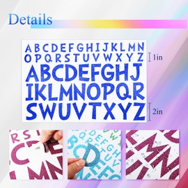 TaoBary 8 Sheets Letter Stickers Stick on Vinyl Letters Self Adhesive Letters Poster Board Capital Lettering Stickers for Graduation Cap Decorations Mailbox Window(Glitter Colorful, 1 Inch, 2 Inch)
