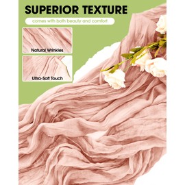 Pureegg 6-Pack Cheese Cloths Table Runner, 120'' Boho Table Cloth Decorations for Party, Baby Shower, Wedding and Farmhouse, Fabric Room Decor, Dusty Pink