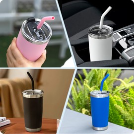 Prurex 4 Pcs Reusable Metal Straw with Silicone Tips for 20 oz Tumbler, Replacement Stainless Steel Drinking Straws for 16oz Glasse Cups(8mm 8.26" Tip2)