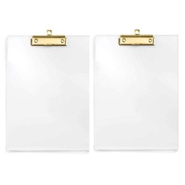 UNIQOOO 2 Pack Thick Clear Acrylic Clipboard with Shinny Gold Finish Clip, Perfect for Modern Arts Lover and Style Expert, Calligrapher, Office, Seminars, Workshops, Home School, Classroom and Event