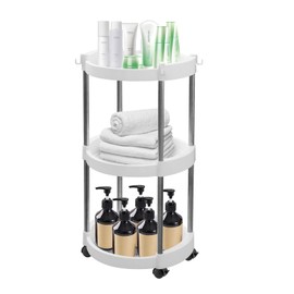 CheurYae Trolley Kitchen Trolley with 3 Levels, White Storage Trolley Utility Organiser Cart Shelves for the Bathroom for Bathroom, Bedroom, Home, Kitchen (White)