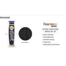 Freetress Synthetic Pre Stretched Braid - 3X BRAID 301 34" (1 Jet Black)