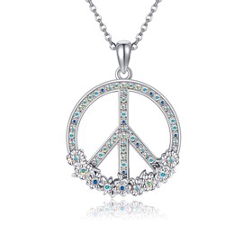 VENACOLY Peace Sign Chain Sterling Silver Peace Symbol Peace Pendant Necklace Peace Sign Jewellery for Women, No Gemstone