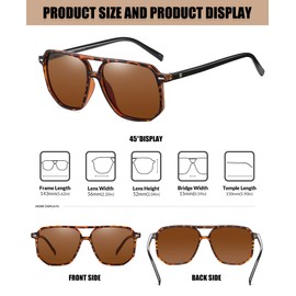 DUCO Retro Vintage Square Polarised Sunglasses Women Men Double Bridge Sunglasses DC3001, brown tortoise frame brown lens