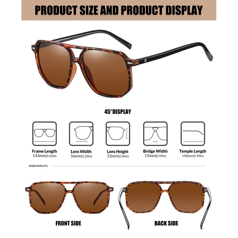 DUCO Retro Vintage Square Polarised Sunglasses Women Men Double Bridge