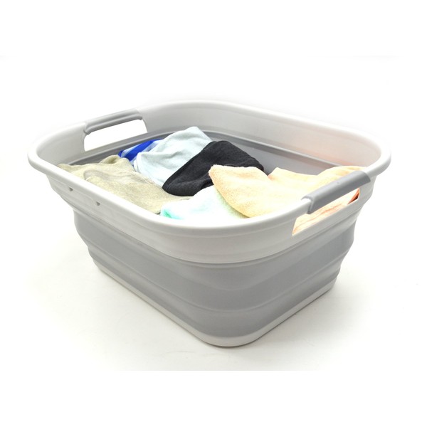 SAMMART 19.5L Collapsible Plastic Laundry Basket - Foldable Pop Up Storage Container/Organizer - Portable Washing Tub - Space Saving Hamper/Basket (Grey)