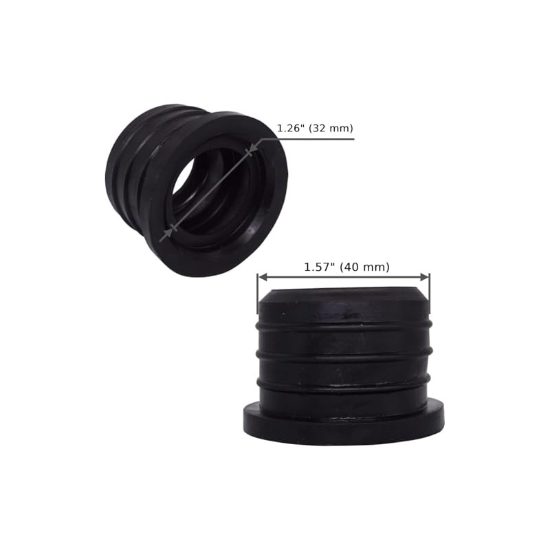 (Pack of 2) Black Rubber Sleeve for Drain Pipe, 1.57"
