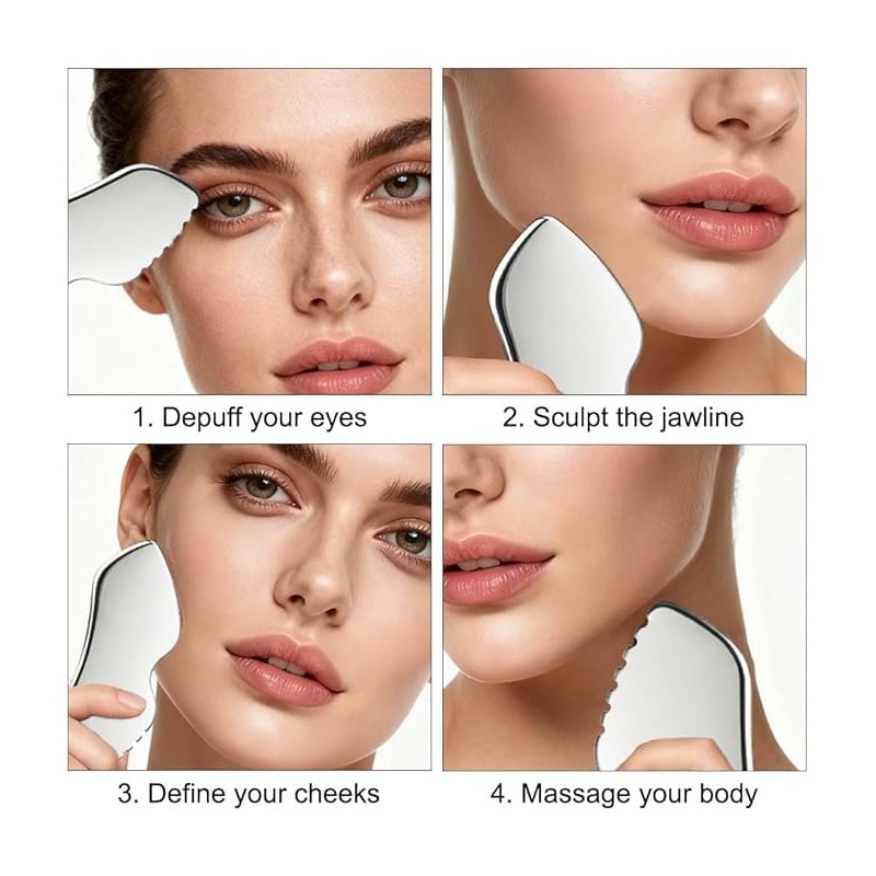 Gua Sha, Gua Sha Facial de Acero Inoxidable, Herramienta para