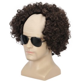 yuehong Short Curly Dark Brown Wig Bald Fluffy Afro Wigs Receding Hairline Wig Soft Breathable Wig Heat Resistant Synthetic Fibers Wig Party Cosplay Costume Wig