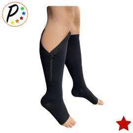 Presadee Original Open Toe 20-30 mmHg Firm Compression Circulation Zipper Socks (Black, X-Small)